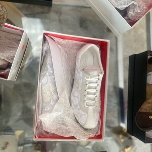 Coach Kate White Gray Nylon Suede Sneakers